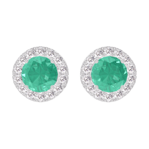 « L'Atelier » Nº201351 - Ohrringe Weißgold 750/-(18Kt) - Smaragd rund 0.3 Karat (2 X) - Halo Diamant