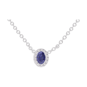 Collier Fleur d'Astarté, or gris 18 carats Saphir Bleu