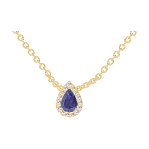 « L'Atelier » Nº202153 - Collier Or jaune 18 carats - Saphir bleu Poire 0.3 carat - Halo Diamant - Chaîne Forçat