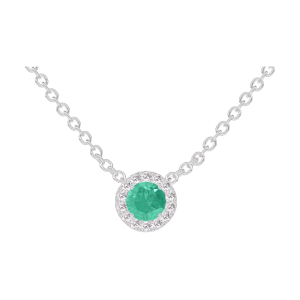 « L'Atelier » Nº202219 - Collana Oro bianco 18 carati - Smeraldo rotondo 0.3 Carati - Halo Diamante - Catena Rolò