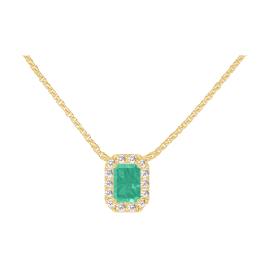« L'Atelier » Nº202285 - Collier Gelbgold 750/-(18Kt) - Smaragd Rechteckig 0.3 Karat - Halo Diamant - Kette Venezianerkette