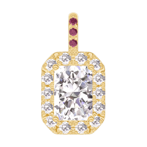 « L'Atelier » Nº202841 - Pendant Yellow gold 18 carats - Diamond white Baguette 0.3 Carats - Halo Diamond white - Setting Ruby - No Chain