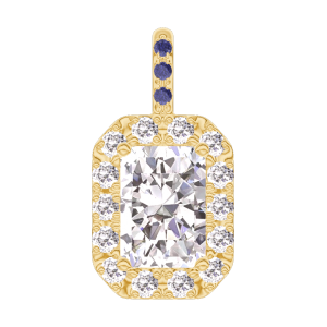 « L'Atelier » Nº202845 - Hanger Geelgoud 18 karaat - Diamant Rechthoekig 0.3 Karaat - Halo Diamant - Setting Blauwe saffier - Geen ketting
