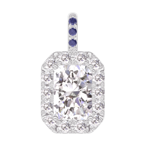 « L'Atelier » Nº202847 - Pendentif Or blanc 18 carats - Diamant Rectangle 0.3 carat - Halo Diamant - Sertissage Saphir bleu - Pas de chaîne