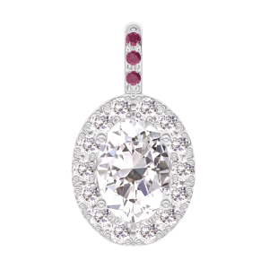 « L'Atelier » Nº203035 - Hanger Witgoud 18 karaat - Diamant Ovaal 0.3 Karaat - Halo Diamant - Setting Robijn - Geen ketting