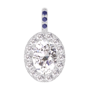 « L'Atelier » Nº203039 - Hanger Witgoud 18 karaat - Diamant Ovaal 0.3 Karaat - Halo Diamant - Setting Blauwe saffier - Geen ketting