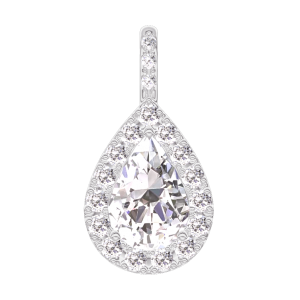 « L'Atelier » Nº203223 - Pendentif Or blanc 18 carats - Diamant Poire 0.3 carat - Halo Diamant - Sertissage Diamant - Pas de chaîne