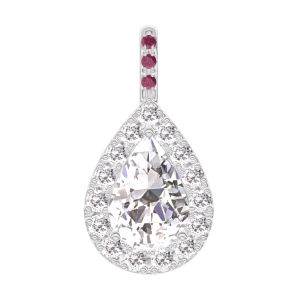 « L'Atelier » Nº203227 - Pendant White gold 18 carats - Diamond white Pear 0.3 Carats - Halo Diamond white - Setting Ruby - No Chain