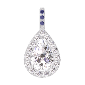 « L'Atelier » Nº203231 - Pendant White gold 18 carats - Diamond white Pear 0.3 Carats - Halo Diamond white - Setting Blue Sapphire - No Chain