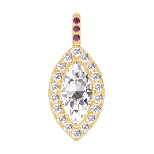 « L'Atelier » Nº203417 - Hanger Geelgoud 18 karaat - Diamant Markies 0.3 Karaat - Halo Diamant - Setting Robijn - Geen ketting