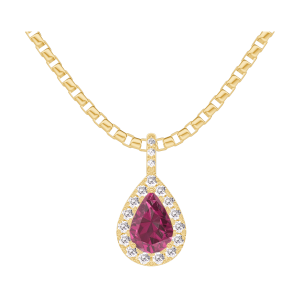 « L'Atelier » Nº205557 - Pendant Yellow gold 18 carats - Ruby Pear 0.3 Carats - Halo Diamond white - Setting Diamond white - Chain Venetian