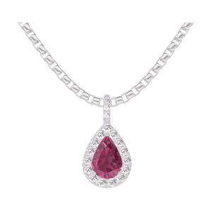 « L'Atelier » Nº205559 - Pendant White gold 18 carats - Ruby Pear 0.3 Carats - Halo Diamond white - Setting Diamond white - Chain Venetian