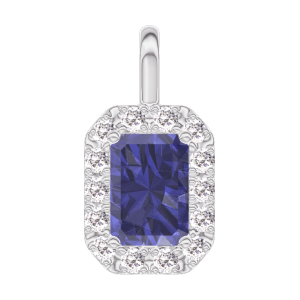 « L'Atelier » Nº206291 - Pendentif Or blanc 18 carats - Saphir bleu Rectangle 0.3 carat - Halo Diamant - Pas de chaîne