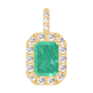 « L'Atelier » Nº207445 - Hanger Geelgoud 18 karaat - Smaragd Rechthoekig 0.3 Karaat - Halo Diamant - Setting Diamant - Geen ketting