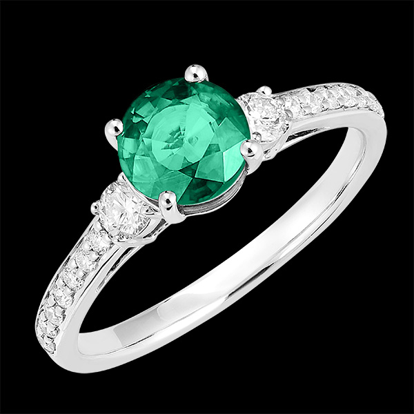 Ring « l’Atelier » 169027 - Weißgold 750/-(18Kt) - Smaragd rund 1 Karat - Seitliche Steine Diamant - Fassung Diamant