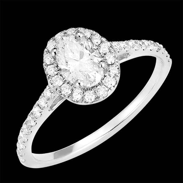 Bague « l’Atelier » 170152 - Or blanc 9 carats - Diamant Ovale 0.5 carat - Halo Diamant - Sertissage Diamant