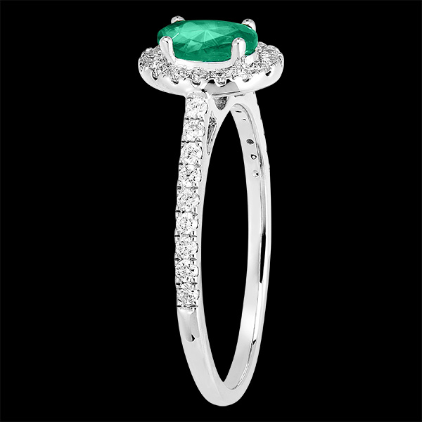Bague « l’Atelier » 171015 - Or blanc 18 carats - Émeraude Ovale 0.5 carat - Halo Diamant - Sertissage Diamant