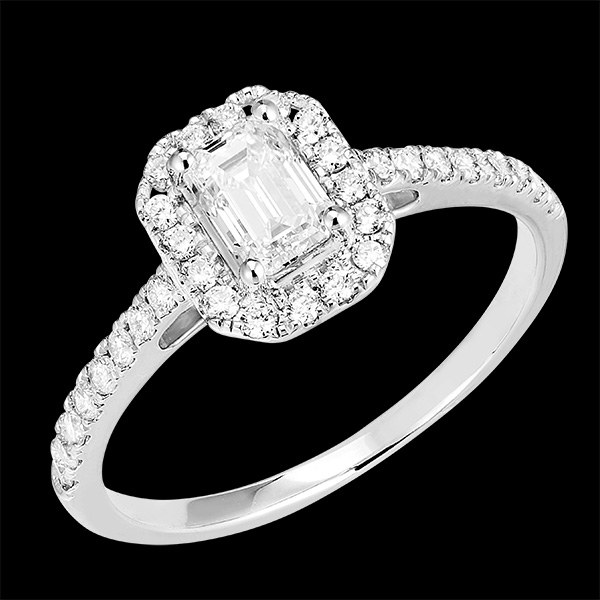 Bague « l’Atelier » 170103 - Or blanc 18 carats - Diamant Rectangle 0.5 carat - Halo Diamant - Sertissage Diamant