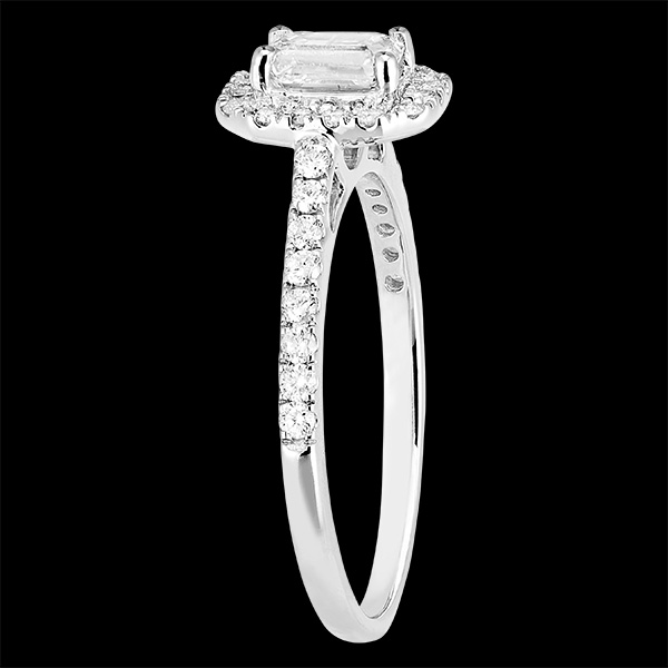 Bague « l’Atelier » 170103 - Or blanc 18 carats - Diamant Rectangle 0.5 carat - Halo Diamant - Sertissage Diamant