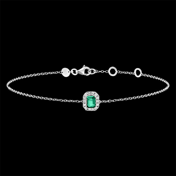 Bracelet « l’Atelier » 200843 - Or blanc 18 carats - Émeraude Rectangle 0.3 carat - Halo Diamant - Chaîne Forçat