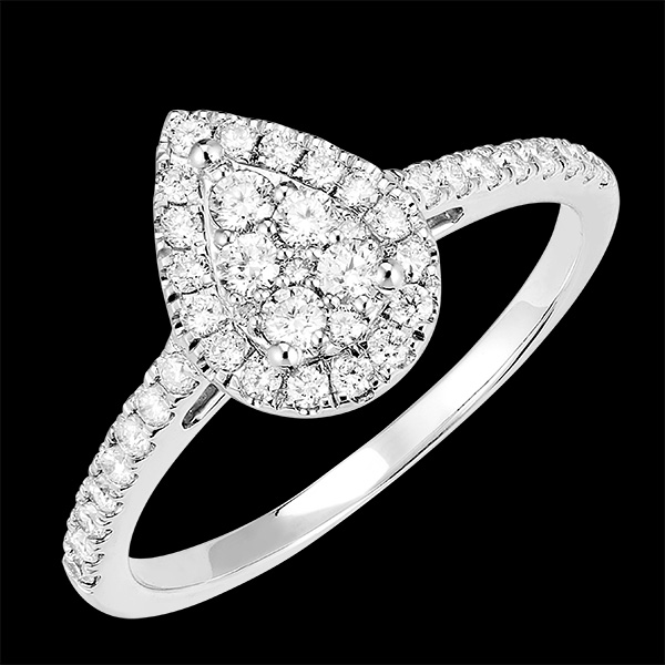 Bague « l’Atelier » 211599 - Or blanc 18 carats - Cluster de diamants naturels Poire équivalent 0.5 - Halo Diamant - Sertissage Diamant