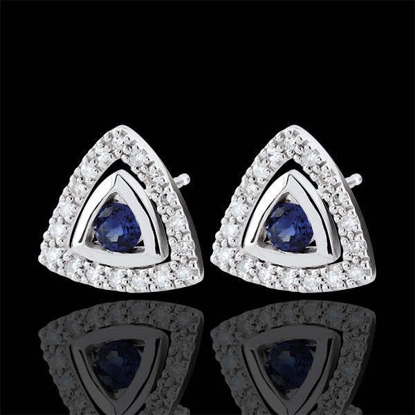 Orecchini Salma - Oro bianco - 9 carati - 36 Diamanti - 0.18 carati - 2 Zaffiri blu