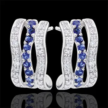 Orecchini a cerchio - Onda - Oro bianco - 9 carati - 8 Diamanti - 18 Zaffiri - 0.27 carati