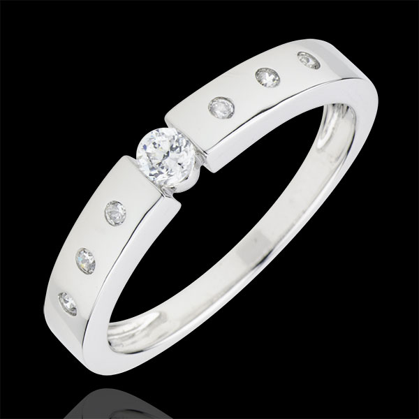 Anello Solitario Désirée - Oro bianco - 18 carati - 7 Diamanti - 0.17 carati