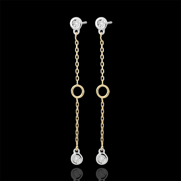 Orecchini Satine - Oro bianco e Oro giallo - 9 carati - 4 Diamanti