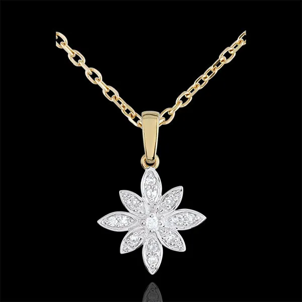 Ciondolo - Fior di stella - Oro bianco e Oro giallo - 9 carati - 13 Diamanti 