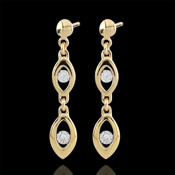Orecchini Il fascino del Pavone - Oro bianco e Oro giallo - 18 carati - 4 Diamanti