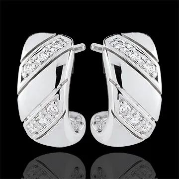 Orecchini a cerchio - Jolie - Oro bianco - 9 carati - 12 Diamanti 