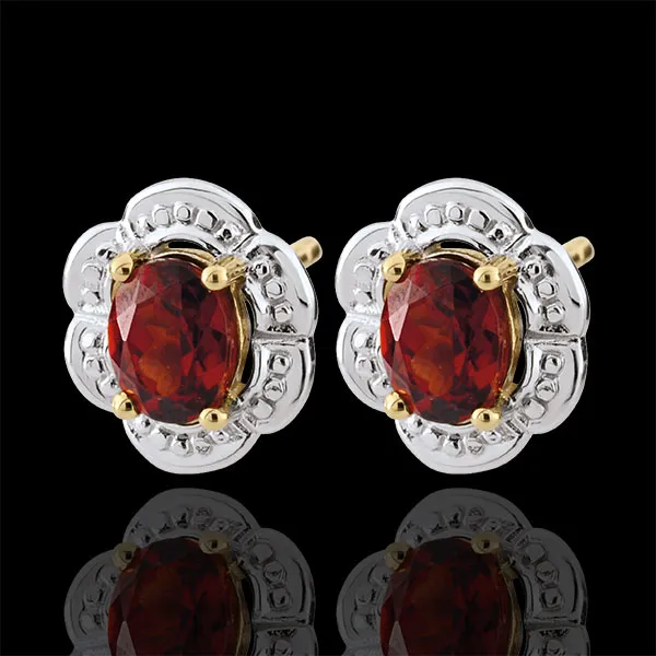 Orecchini Margherita Lilly - Oro bianco e Oro giallo - 9 carati - Granato - 0.93 carati