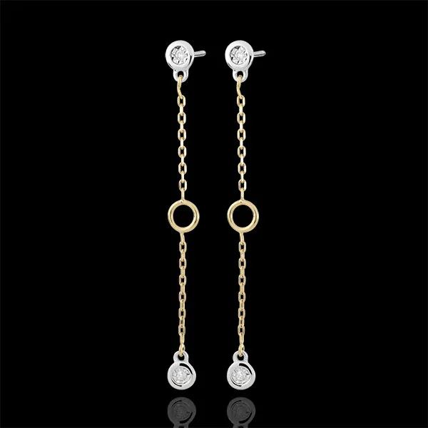 Orecchini Satine - Oro bianco e Oro giallo - 9 carati - 4 Diamanti