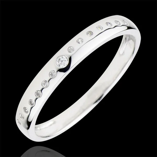 Fede con diamanti Nuziale - Oro bianco - 9 carati - 15 Diamanti 