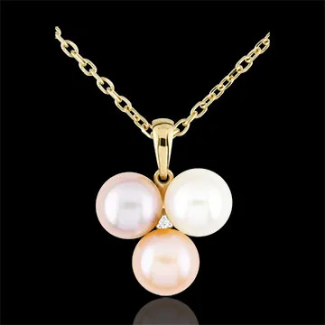 Ciondolo - Trio di perle - Oro giallo - 9 carati - Diamante - Perla - 9.78 carati