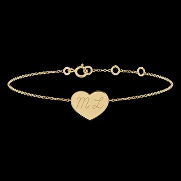 Bracelet médaille coeur gravée - or jaune 9 carats - Collection ABC Yours - Edenly Yours