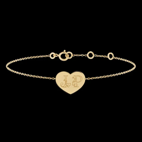 Brazalete con medalla grabada en forma de corazón - Oro amarillo de 9 quilates - Colección ABC Yours - Edenly Yours