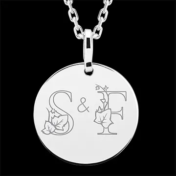 Medalla grabada redonda - Oro blanco de 9 quilates - Colección ABC Yours - Edenly Yours