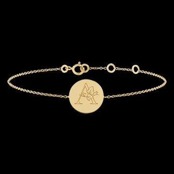 Brazalete con medalla grabada redonda - Oro amarillo de 9 quilates - Colección ABC Yours - Edenly Yours