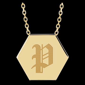 Collana medaglietta esagonale incisa - oro giallo 9 carati - Collezione ABC Yours - Edenly Yours