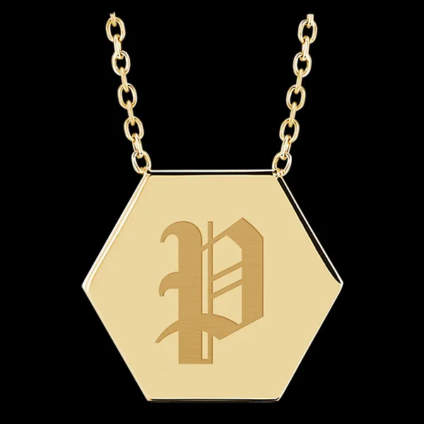 Collar con medalla grabada hexagonal - Oro amarillo de 9 quilates - Colección ABC Yours - Edenly Yours