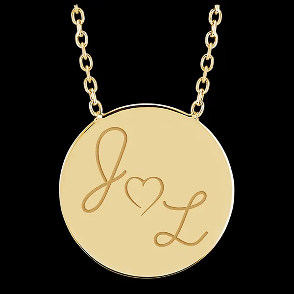 Collana medaglietta rotonda incisa - oro giallo 9 carati - Collezione ABC Yours - Edenly Yours