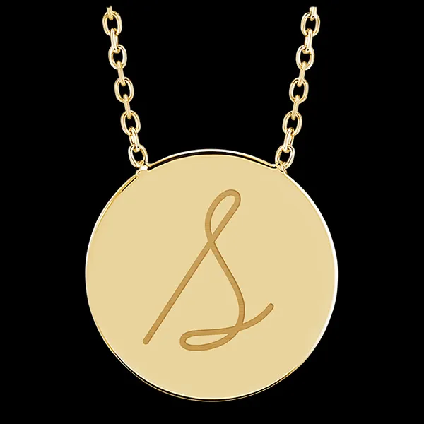 Collier médaille ronde gravée - or jaune 9 carats - Collection ABC Yours - Edenly Yours