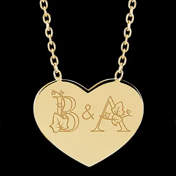 Necklace with engraved heart medallion - 9K yellow gold - ABC Yours Collection - Edenly Yours