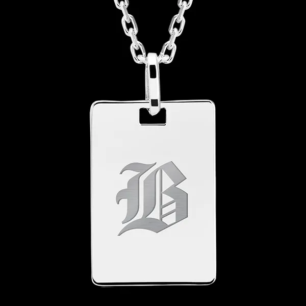 Medaglietta rettangolo incisa - oro bianco 9 carati - Collezione ABC Yours - Edenly Yours