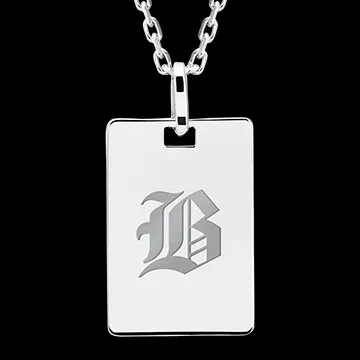 Medalion dreptunghi gravat - aur alb de 9 carate - Colecția ABC Yours - Edenly Yours
