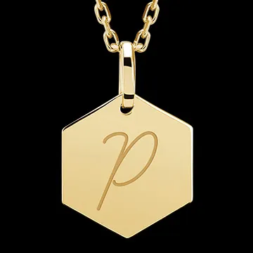 Medaglietta esagonale incisa - oro giallo 9 carati - Collezione ABC Yours - Edenly Yours
