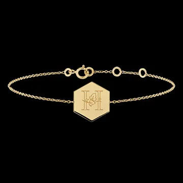 Armband mit sechseckigem Anhänger mit Gravur - Gelbgold, 9 Karat - Kollektion ABC Yours - Edenly Yours