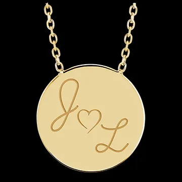 Collana medaglietta rotonda incisa - oro giallo 9 carati - Collezione ABC Yours - Edenly Yours